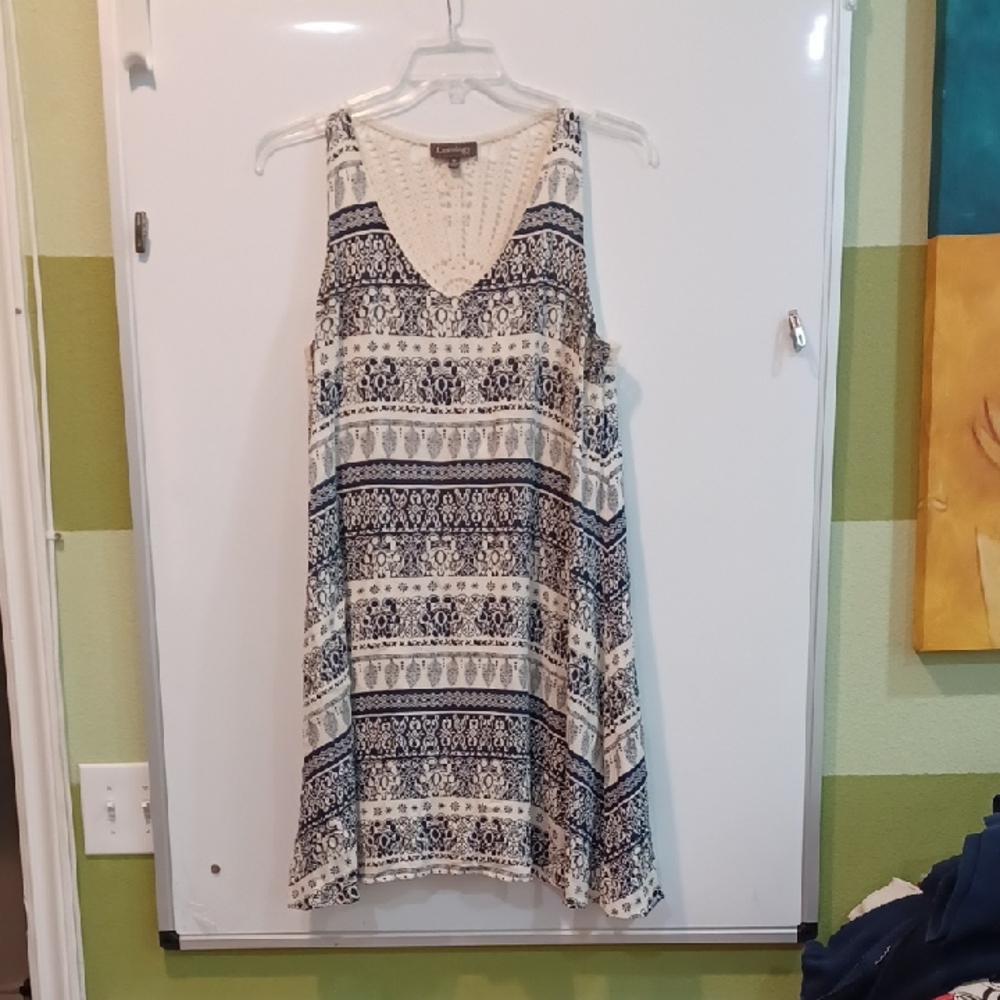 Luxology Sz 10 Black and White Sleeveless Boho Summer Dress